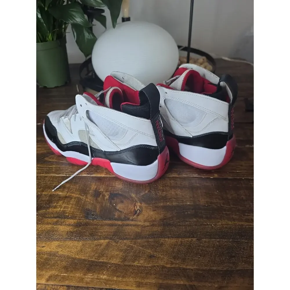 Jordan Jumpman Two Trey sneakers in a white, black, and gym red colorway Size 11
